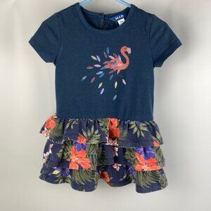M-I-D Flamingo Print Floral Tiered Ruffle Dress size 18 Months